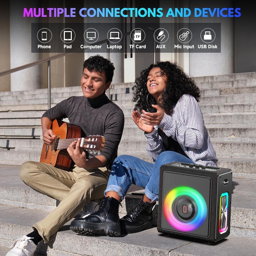 PPMIC Karaoke Machine, Portable Bluetooth Speaker with 2 Wireless Microphones