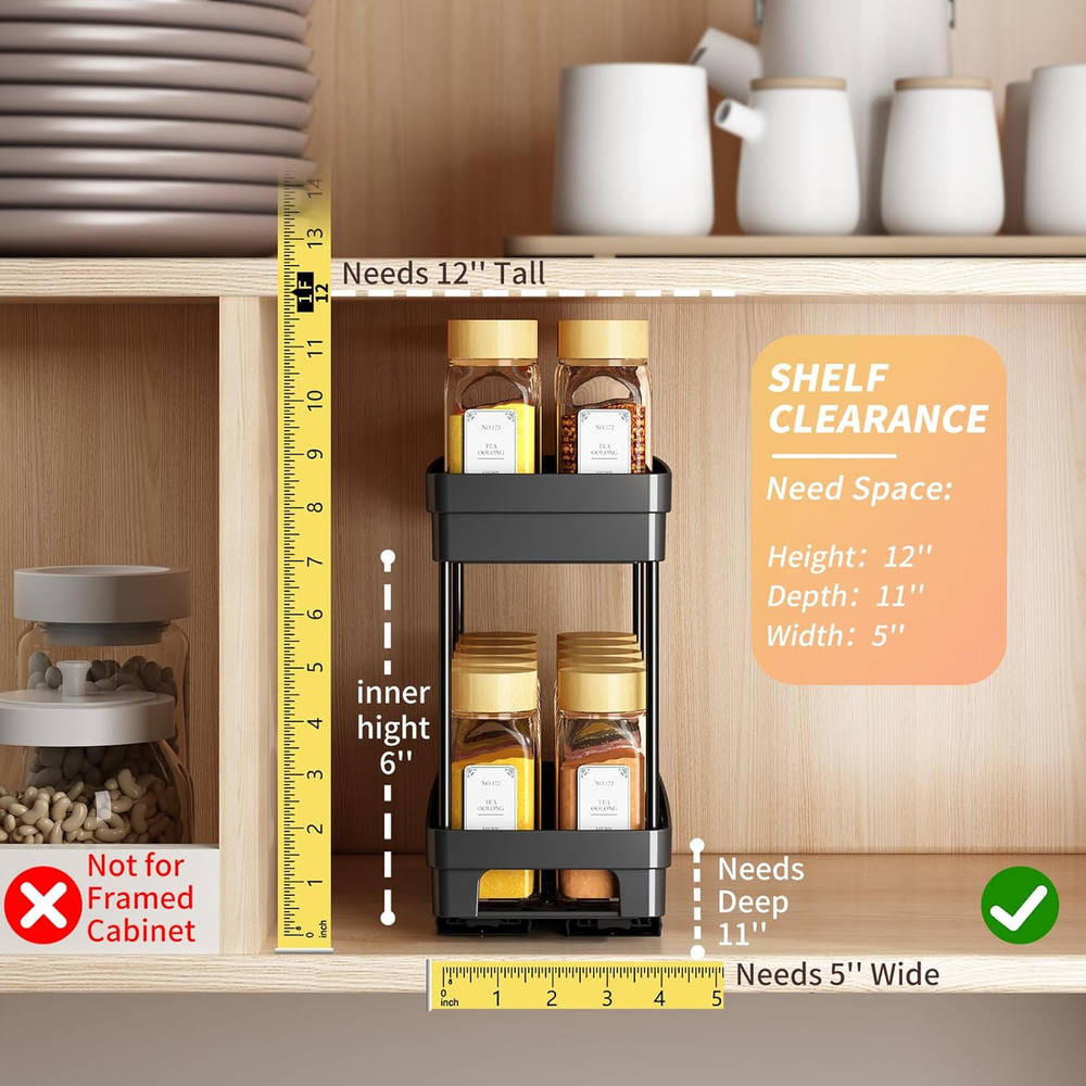 2 Pack Pull Out Spice Rack Organizer for Cabinet, Slide Out Spice Racks Organize