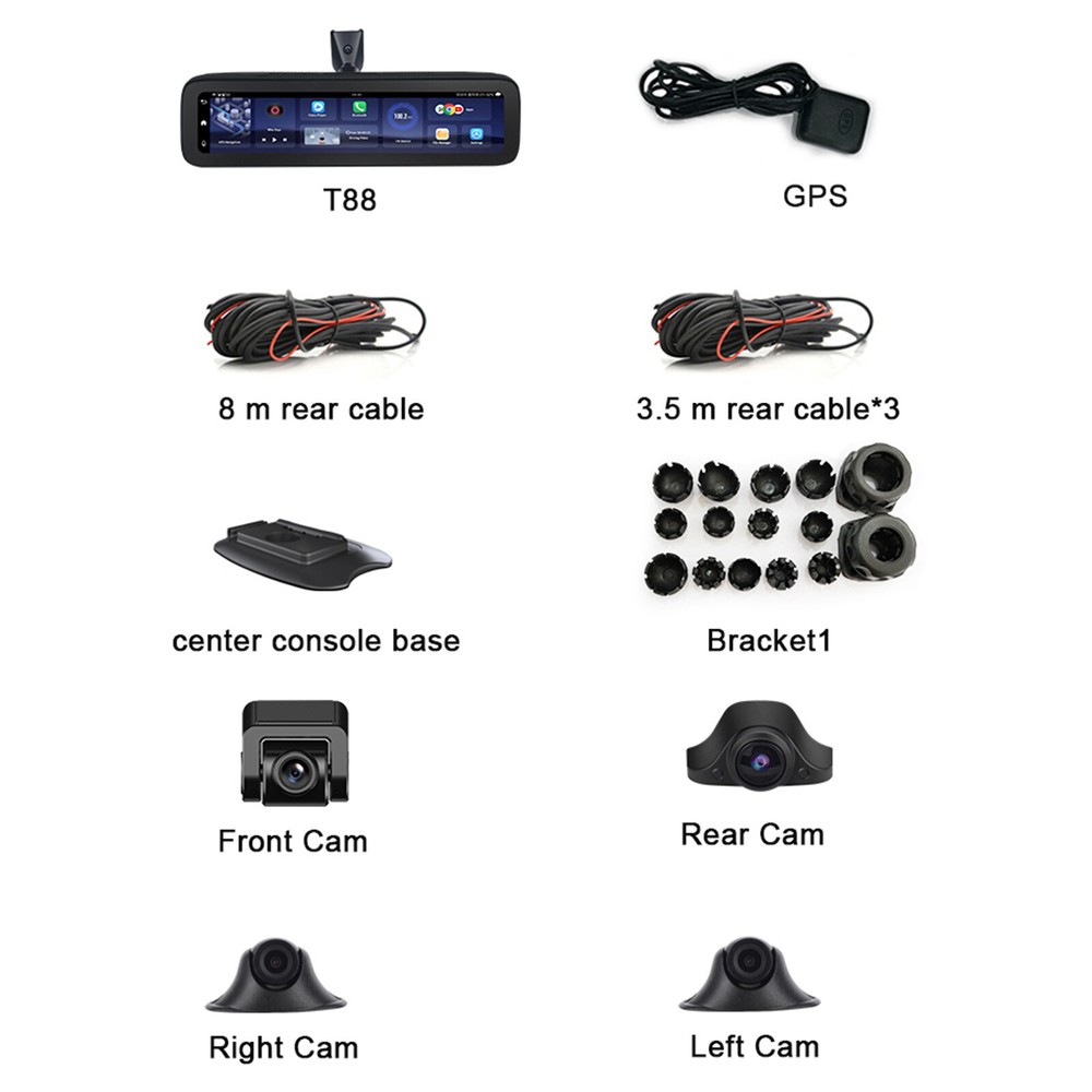 360° Panoramic 4CH Camera Car DVR Backup Mirror Dash Camera with GPS