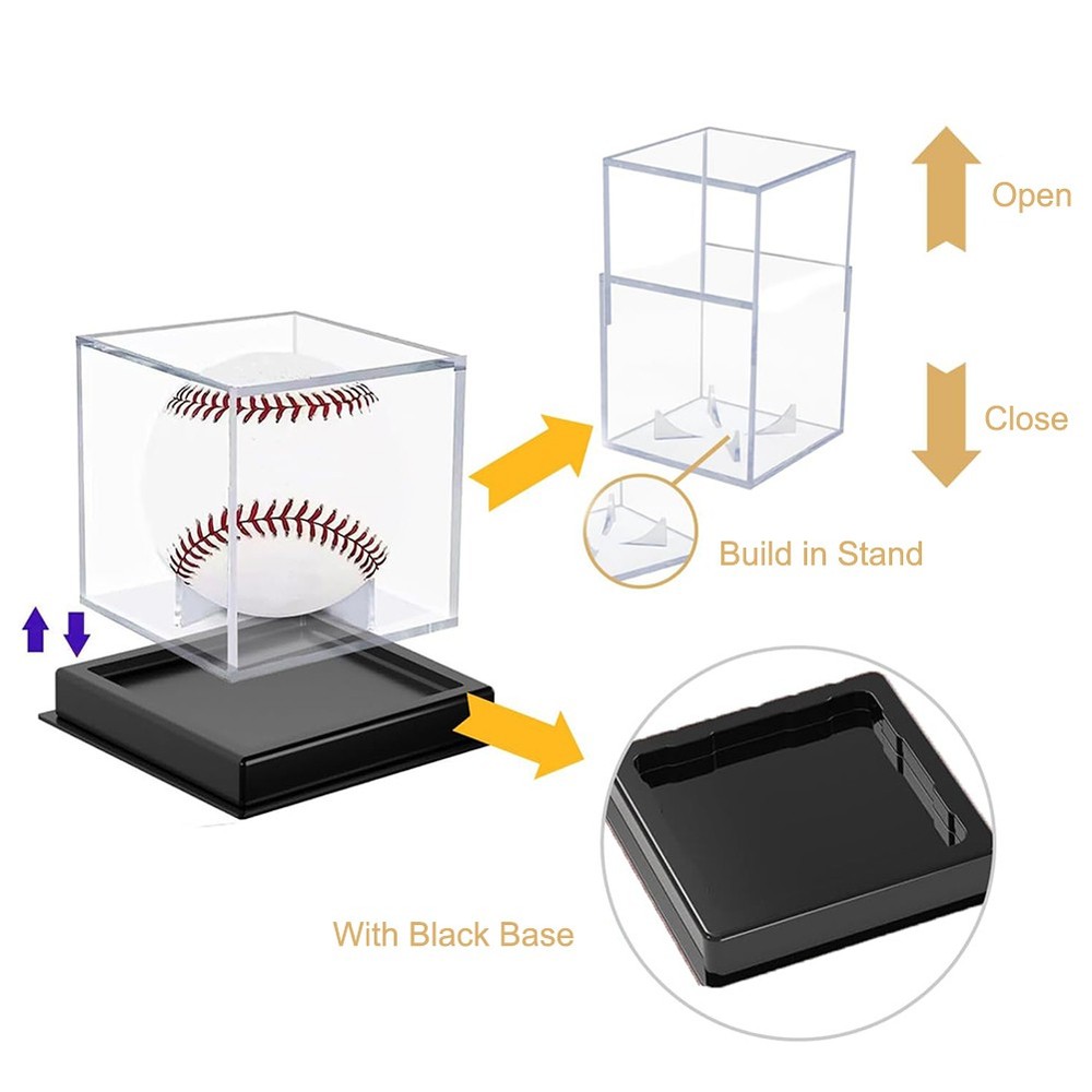4Pcs Baseball Display Case Acrylic Cube - UV Protected Acrylic Baseball Holder