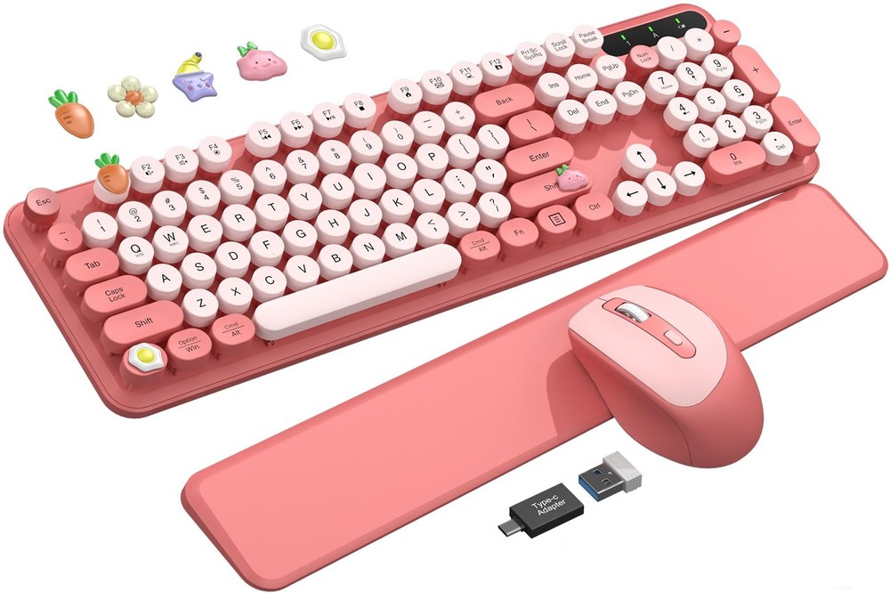 Wireless Keyboard and Mouse Combo, Typewriter Keyboard with Detachable Wrist ...