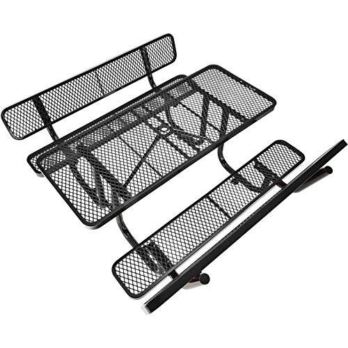 6' Rectangular Outdoor Expanded Metal Picnic Table With Backrests Black