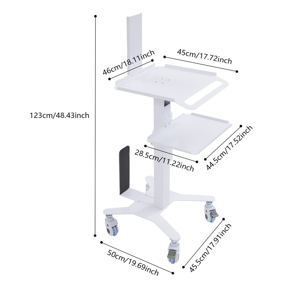 3 Tiers Height Adjustable Rolling Computer Mobile Cart Standing Workstation