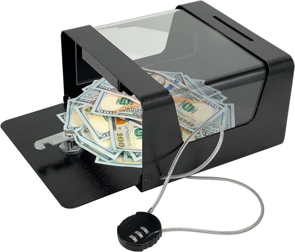 Steel Locking Tip Box - Heavy Duty Secure Tip Jar with Combination Cable Lock