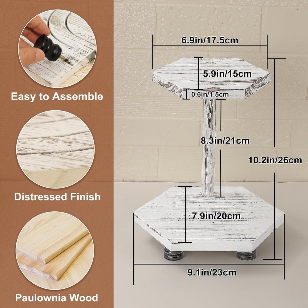 Hexagonal Wood Riser for Display, 2-Tier Wood Farmhouse Riser for Kitchen Bat...