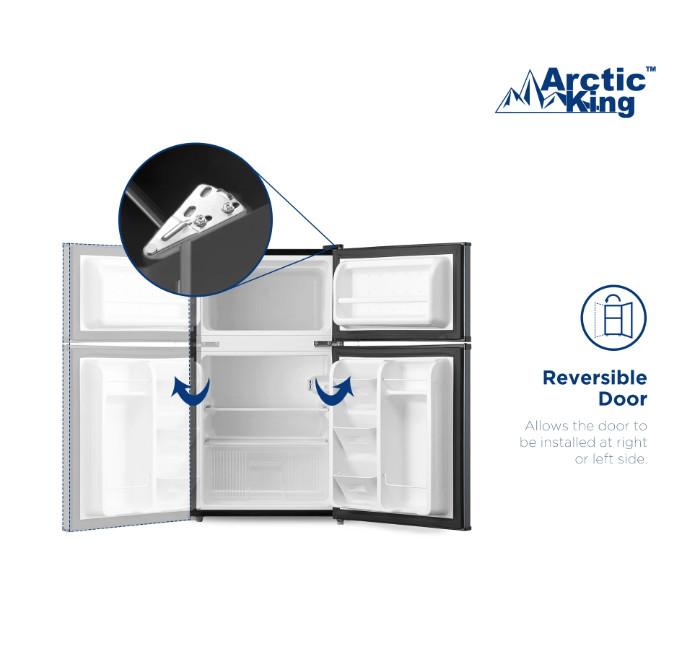 3.2 Cu ft Two Door Mini Fridge with Freezer, Stainless Steel, Energy Efficient