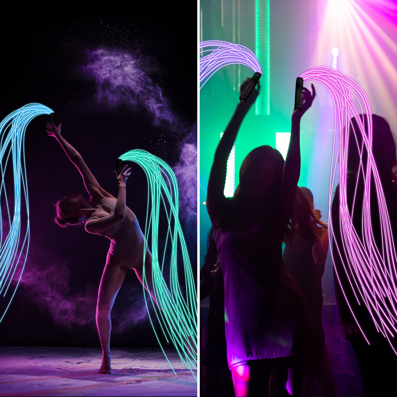 LED Fiber Optic Whip Dance 6ft 22 Rainbow Lights Effect Modes Pixel Glow Whip