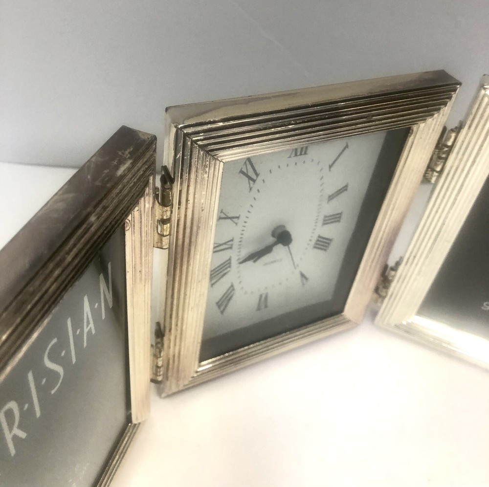 Picture Frames & Quartz Clock In Center Silver Gold Tone Clock Work 80’s