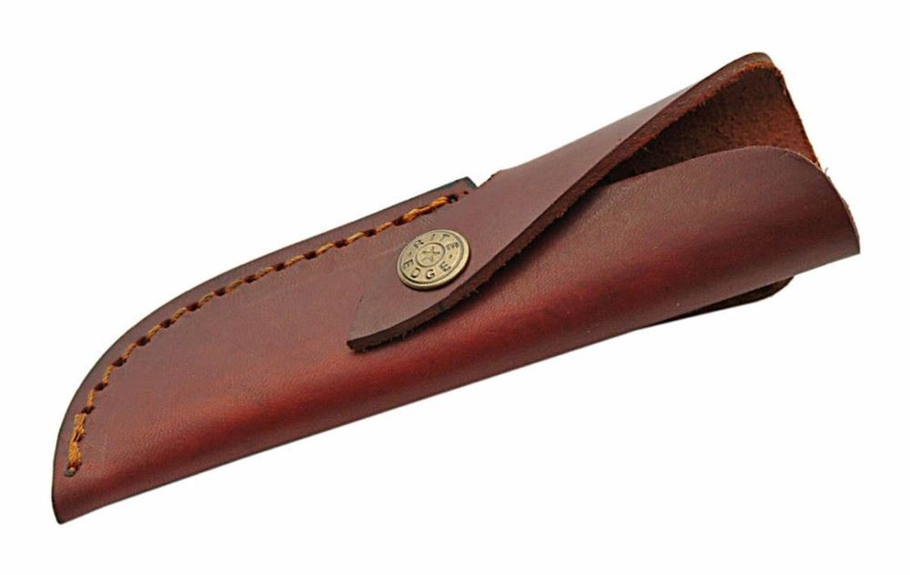 Hunting Knife | Fixed-Blade Brown Bone Handle Skinner + Leather Sheath