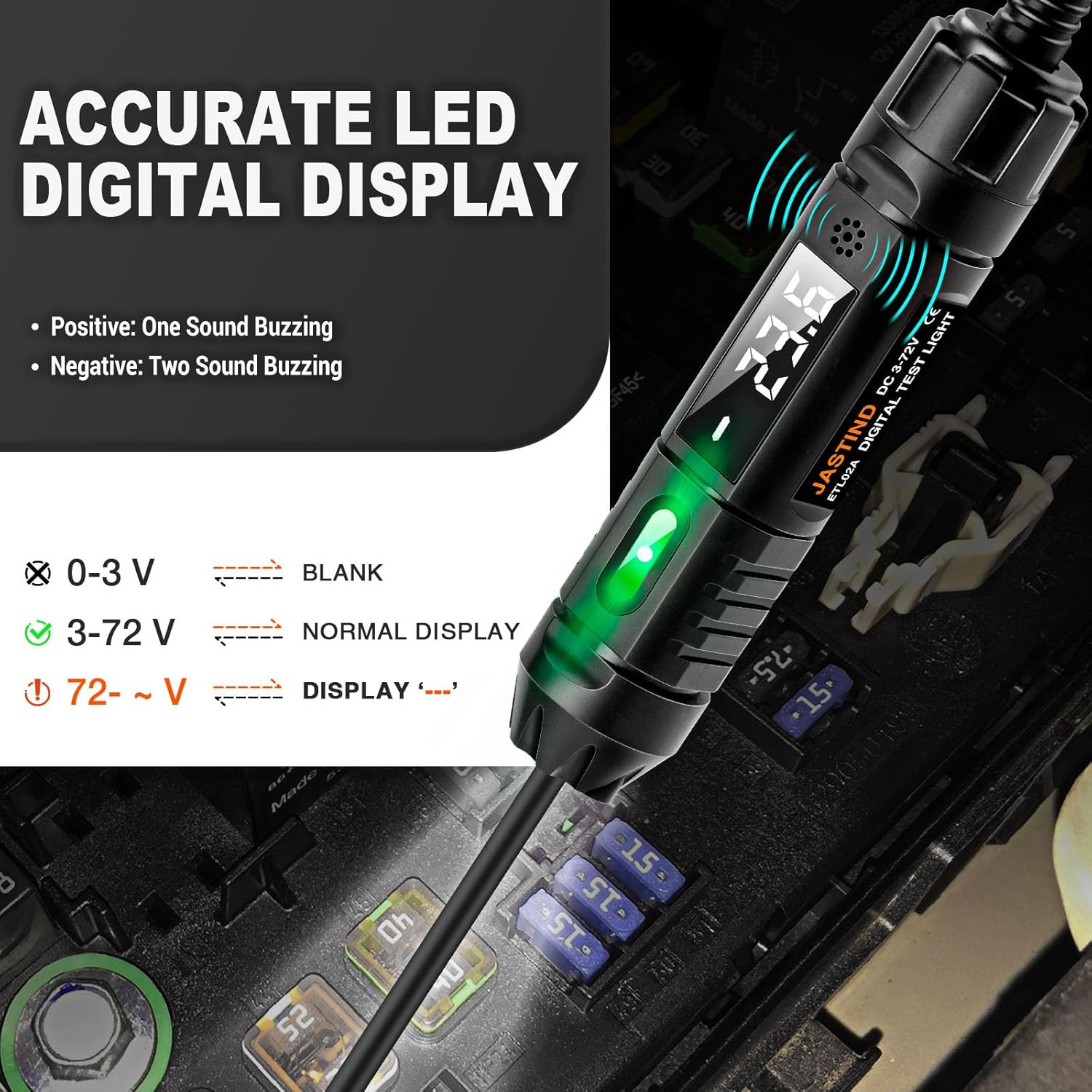 Heavy Duty 3-72V Digital LED Automotive Test Light, Circuit Tester with Polarity