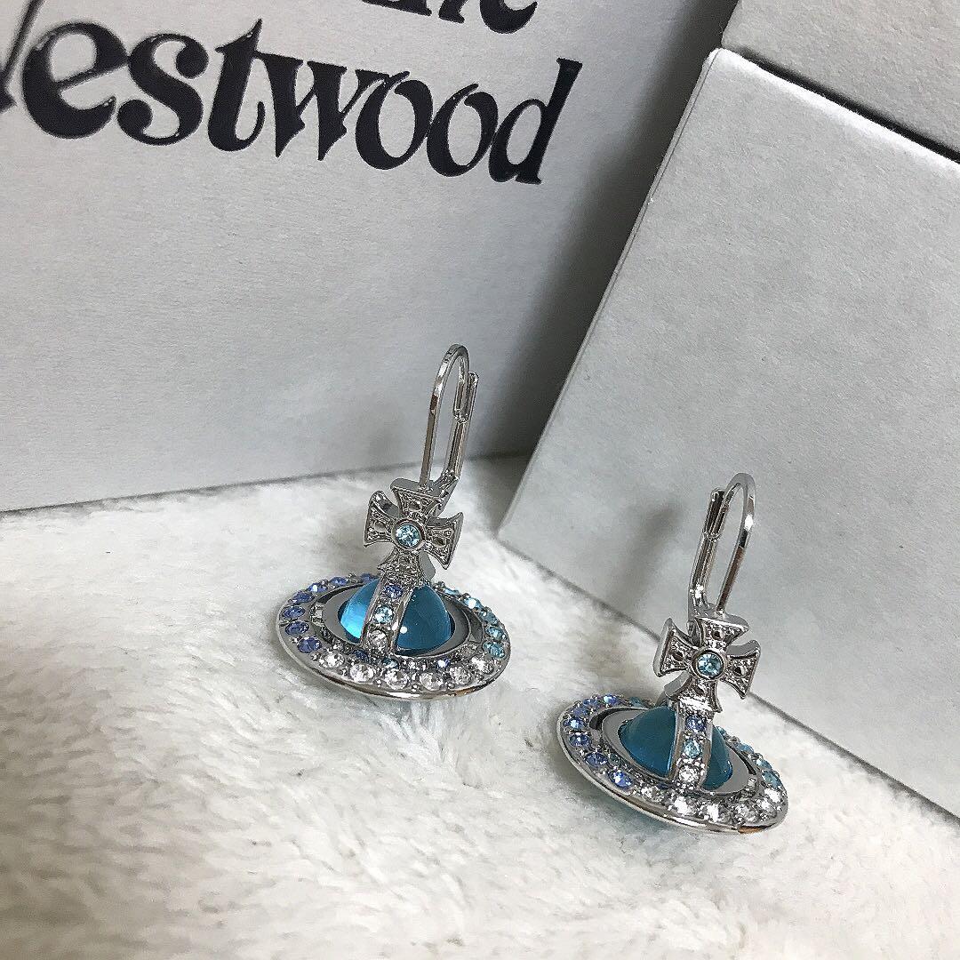 Vivienne Westwood Earrings Tri-Color Stone Tiny Orb Light Blue NO BOX [EJ788