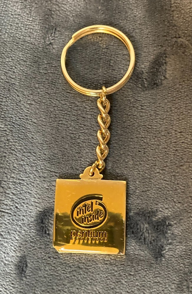 Vintage 90's Intel Inside Pentium Processor Gold Keychain - CPU Chip Inside!