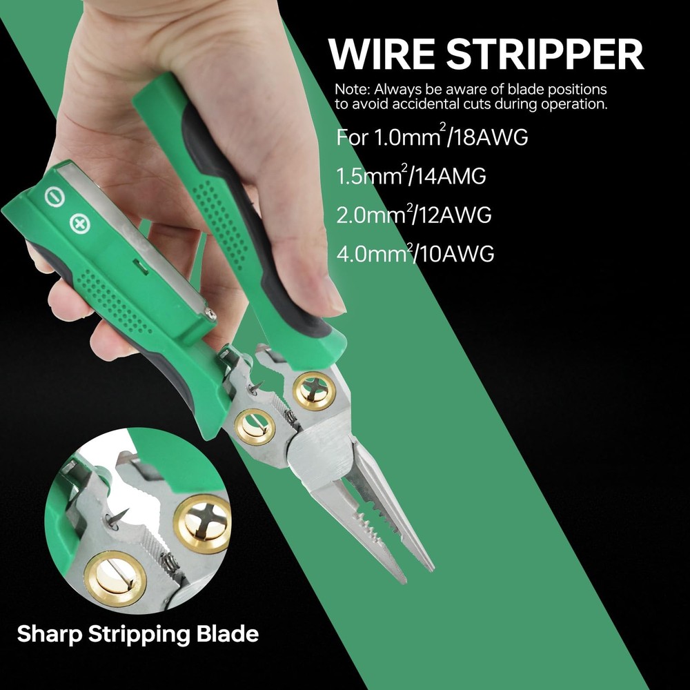 8 in 1 Wire Stripper with Voltage Tester, Pliers Green