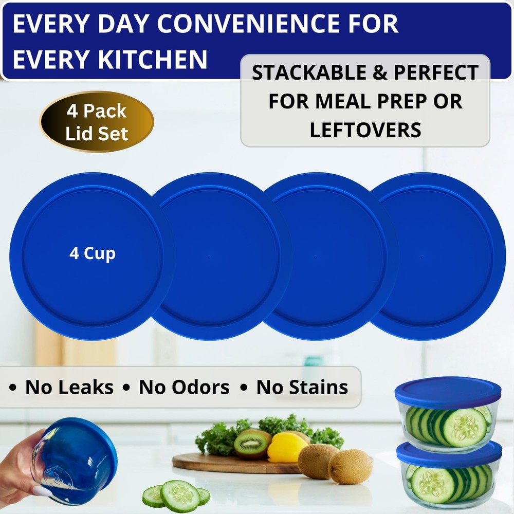 Klare Ware 4 Cup Replacement Lids/Covers for Pyrex 7201, Anchor Hocking & Kla...
