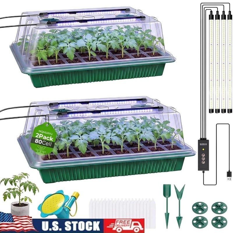 Full-Spectrum LED Grow Light Seed Starter Kit W/ Timer Humidity Control New
