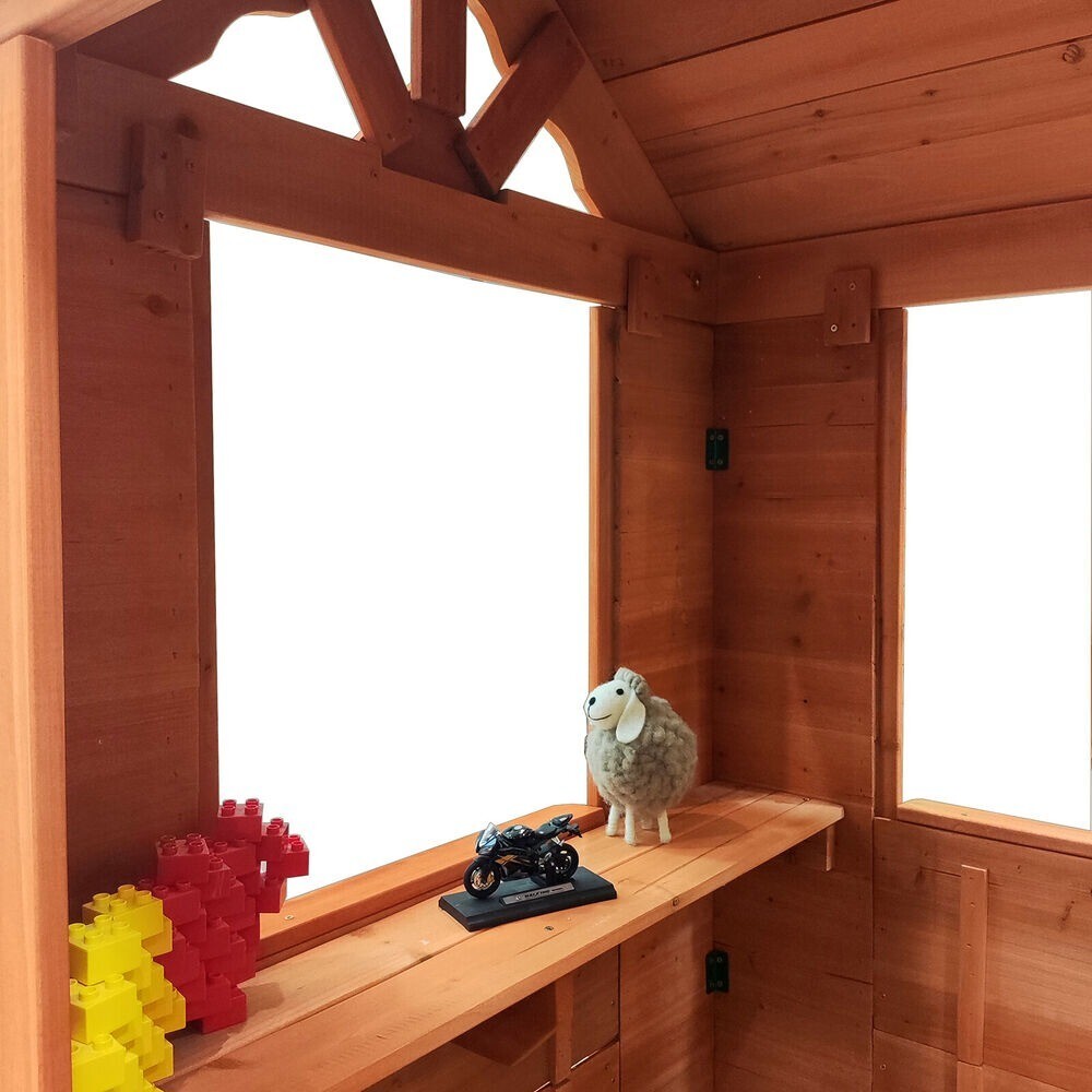 Wooden Playhouse for Kids Backyard Outdoor Cottage with Flowerpot Holder Window