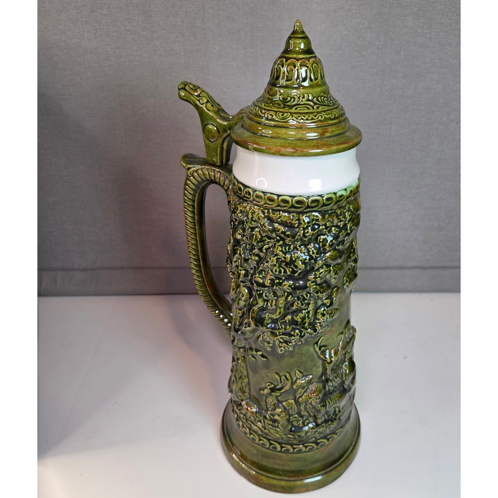 Large 17″ German Style Beer Stein Signed Sam Ceramic Relief with Lid