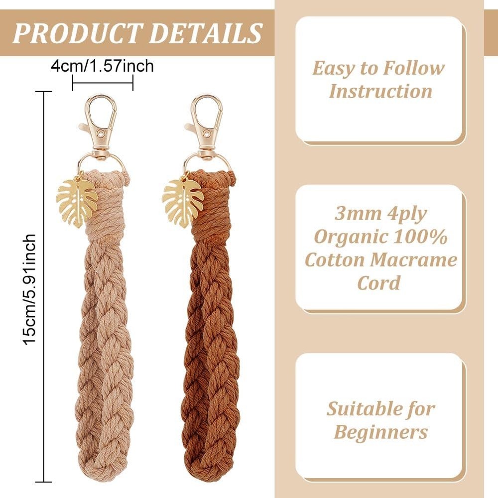 Macrame Keychain Kit 6 Set Cotton Cord Leaf Pendant DIY Craft Beginner