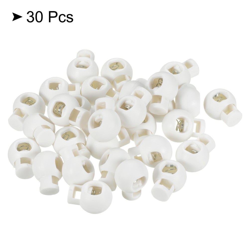 30 Pack Cord Locks Ball Spring Toggle Stopper White