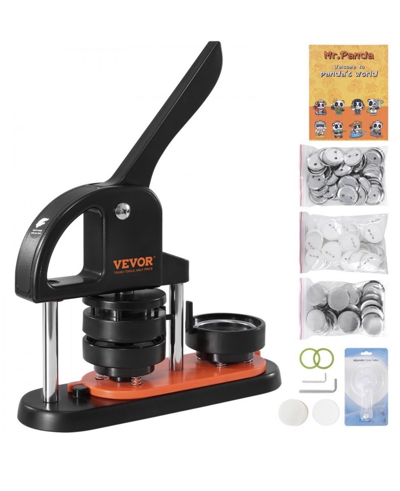 VEVOR Button Maker Machine Pin Badge Maker 2.28" 100 Button Parts+Circle Cutter