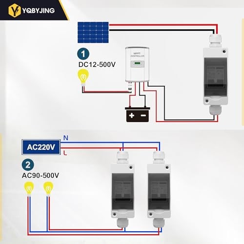 Solar Panel Disconnect Switch 50 Amp DC AC 2 Holes 500V Box & Wire 50A