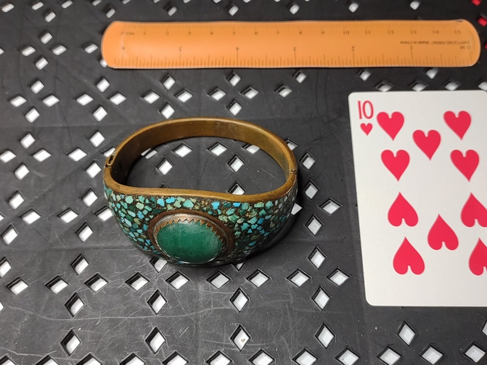 Super Cool 7 Inch Old Brass Hinged Bangle Bracelet