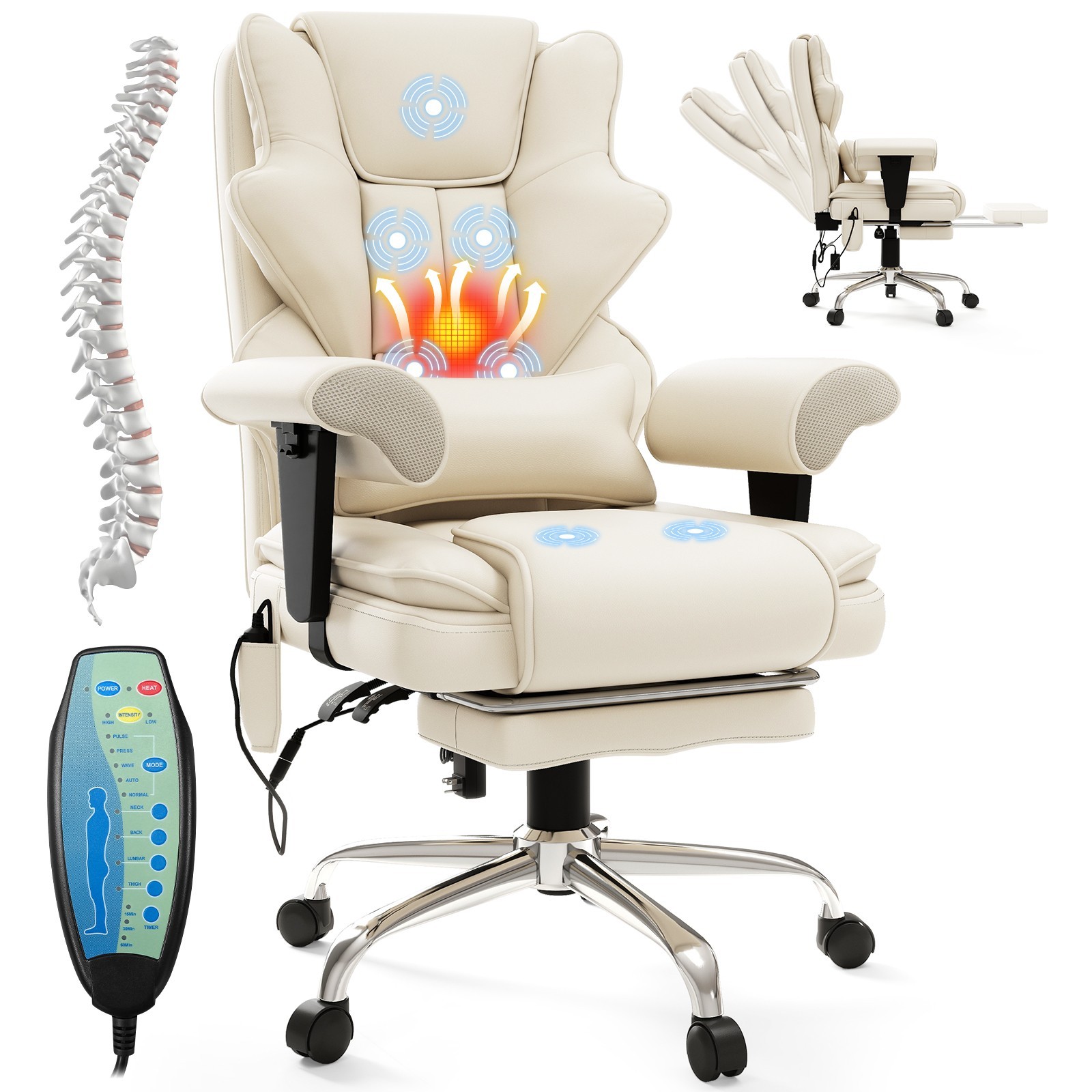 7-Point Massage & Heat Office Chair - High Back Executive Ergonomic Chair