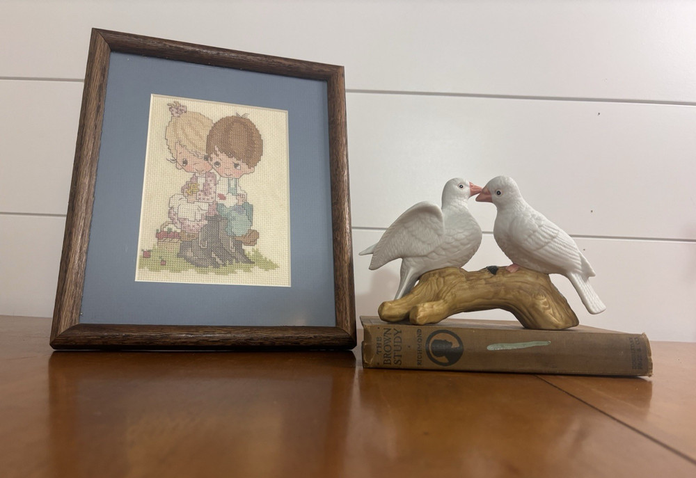 VTG Precious Moments Framed Needlepoint Embroidery
