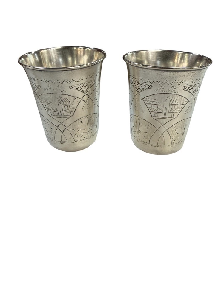 ANTIQUE RUSSIAN KIDDUSH CUPS PAIR SILVER 84 RUSSIAN