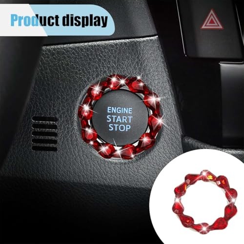 Bling Car Engine Start Stop Button Decoration Ring, Crystal Push to Start Red
