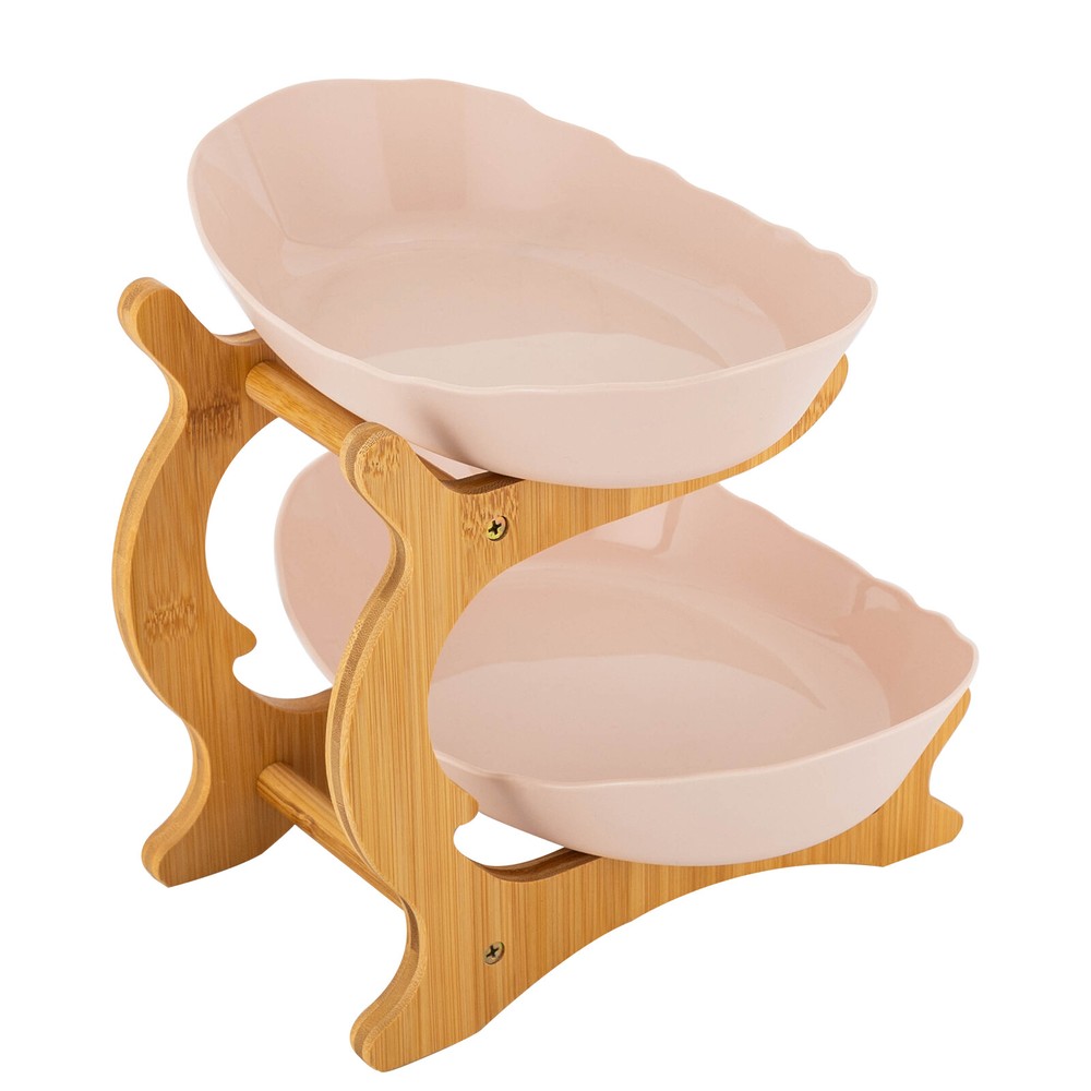 2 Tier Fruit Bowl, Fruit Basket Stand, Fruit Serving Tray Beige
