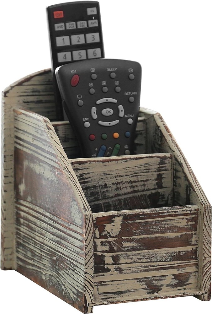 MyGift Rustic Torched Wood Remote Control Holder for Small,