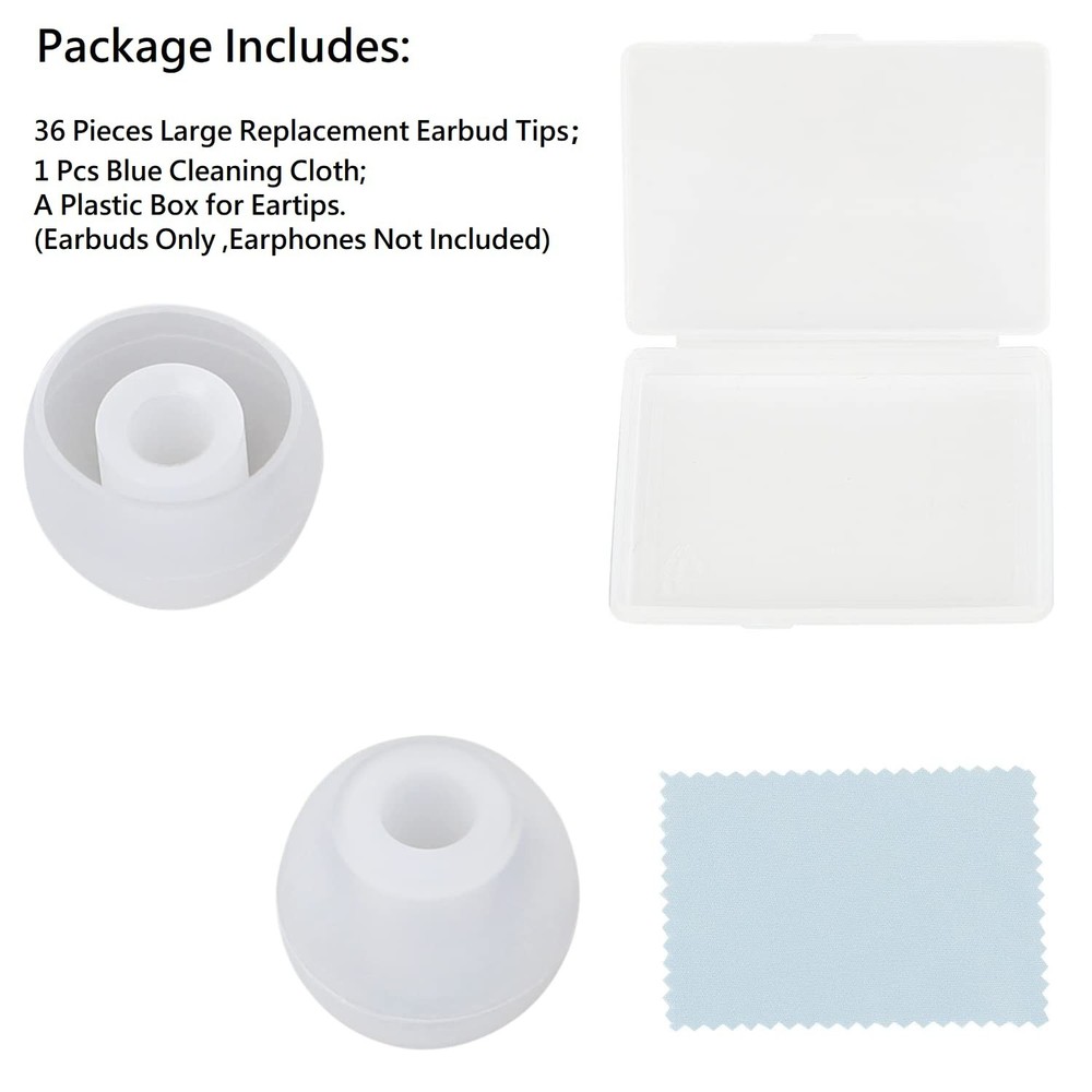 36 Pieces Large Earbud Tips Soft and Comfortable Ear Bud Replacement Pieces S...