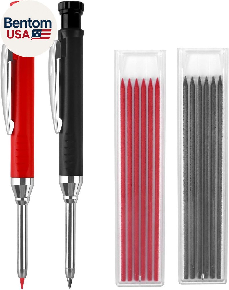 2 Pack Carpenter Pencils Mechanical Pencils with 12 Refills, Upgraded Constructi