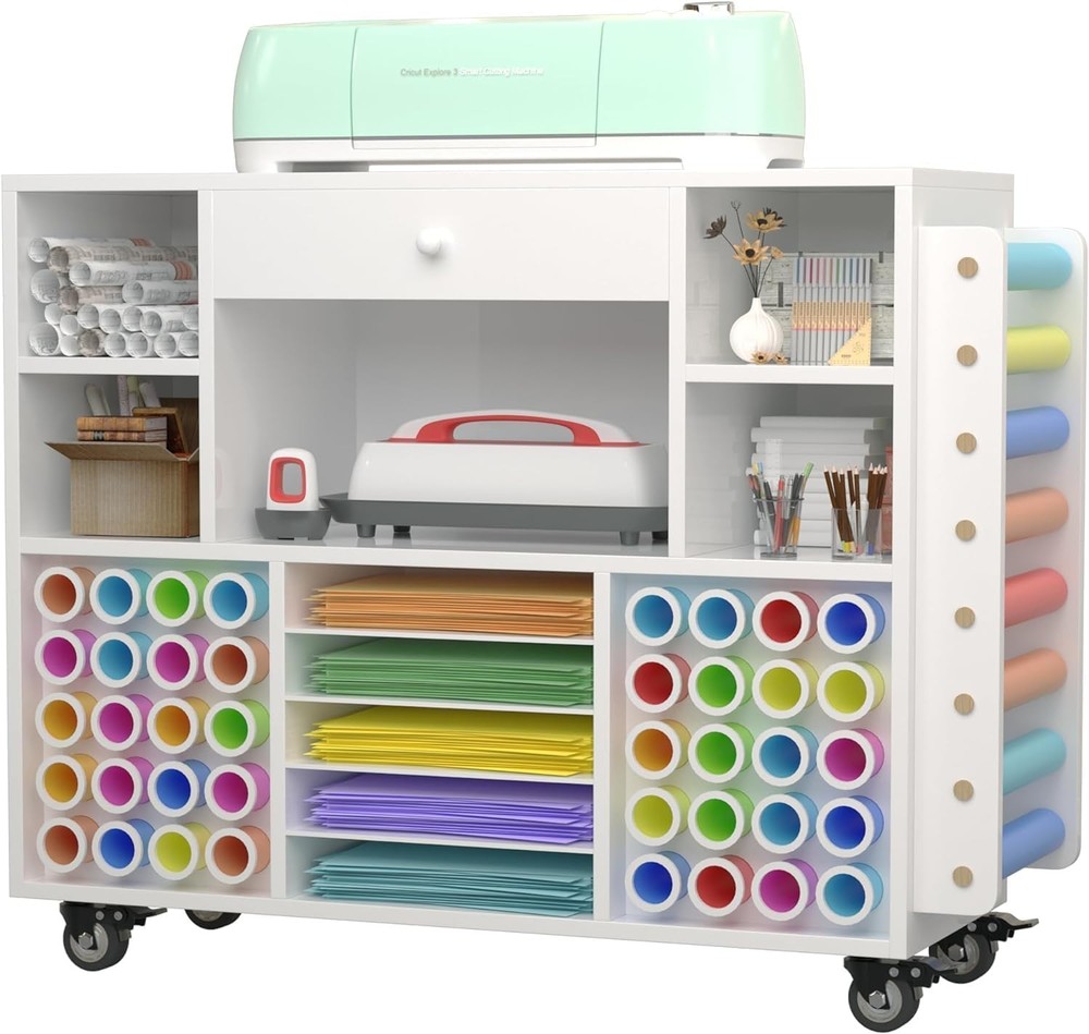 Rolling Craft Cart for Cricut with Vinyl Storage