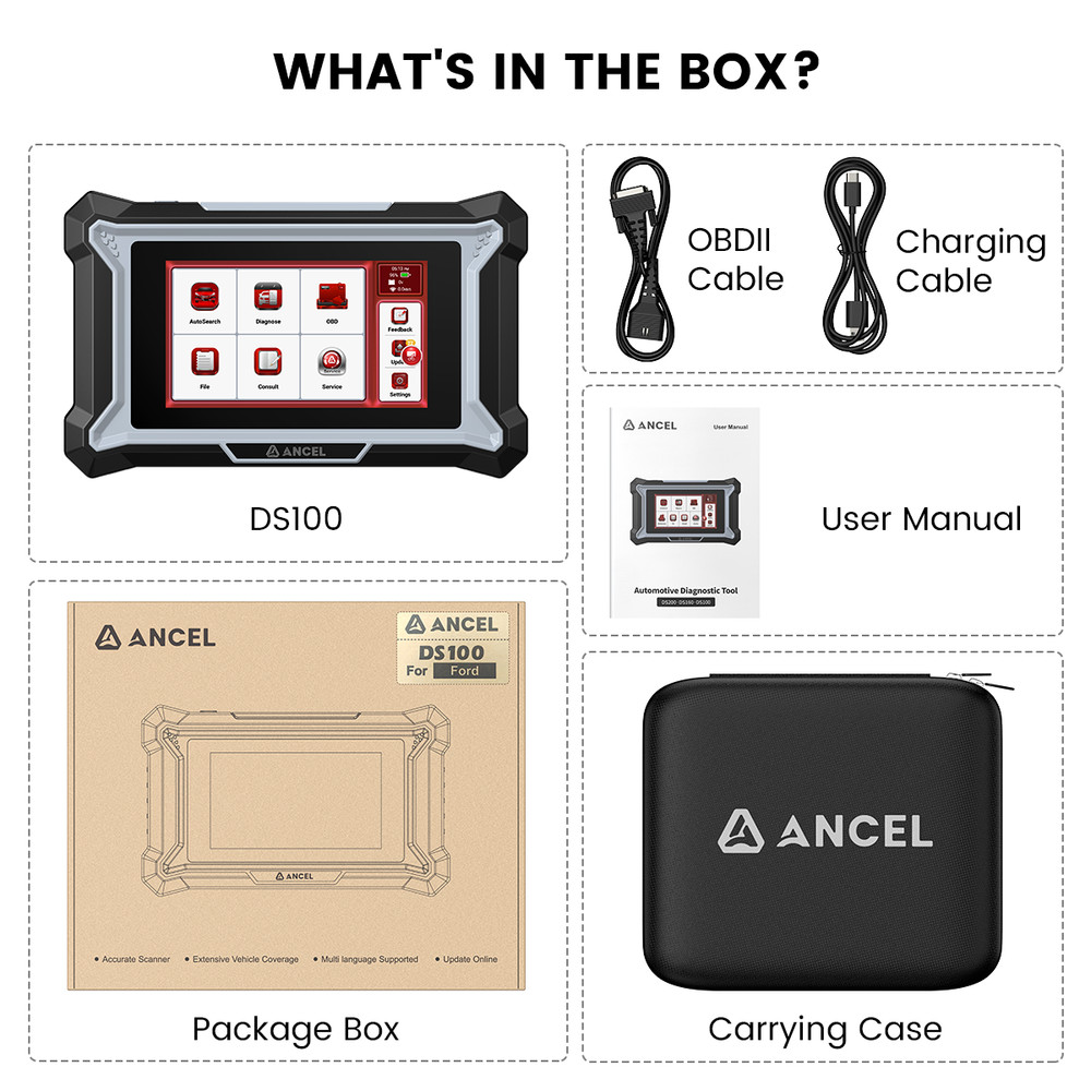 ANCEL DS100 OBD2 Scanner Check Engine Code Lifetime Free Update Brake Reset Test