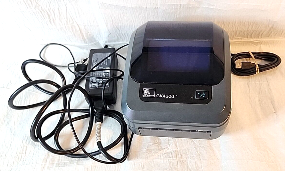 Zebra GK420d Direct Thermal Label Printer USB & Power Adapter