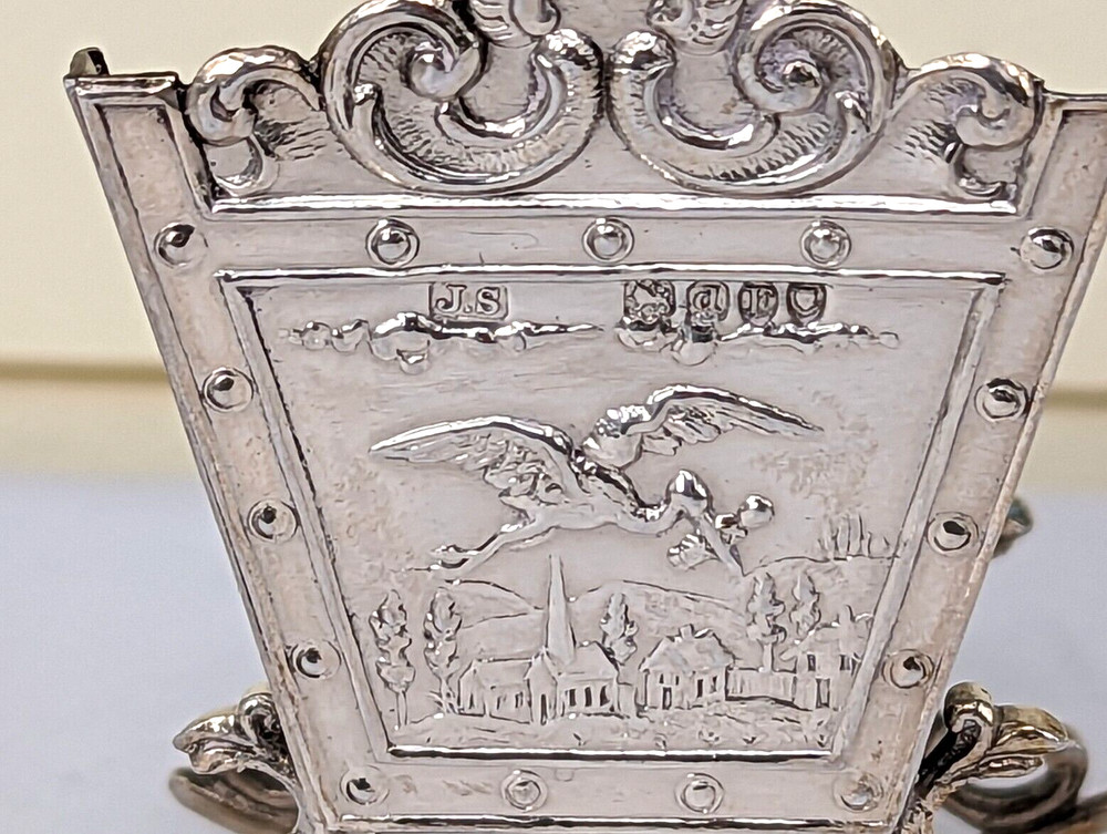 1899 Victorian baby’s Solid silver miniature cradle with gold guilded interior