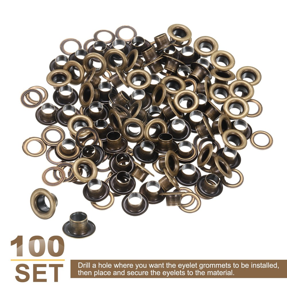 100Set Grommets Eyelets Kit 5mm Brass Eyelets with Washers, Brown