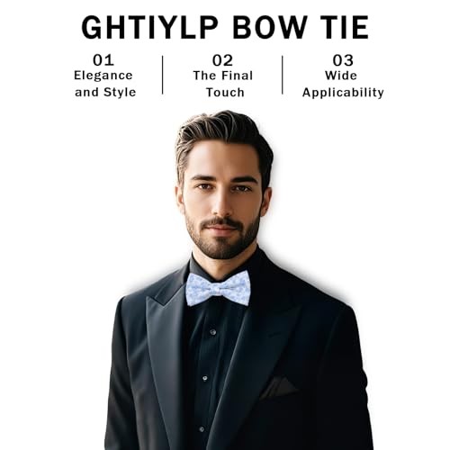 Pre-tied Floral Bow Ties for Men Adjustable Flower Pattern Satin Blue,white