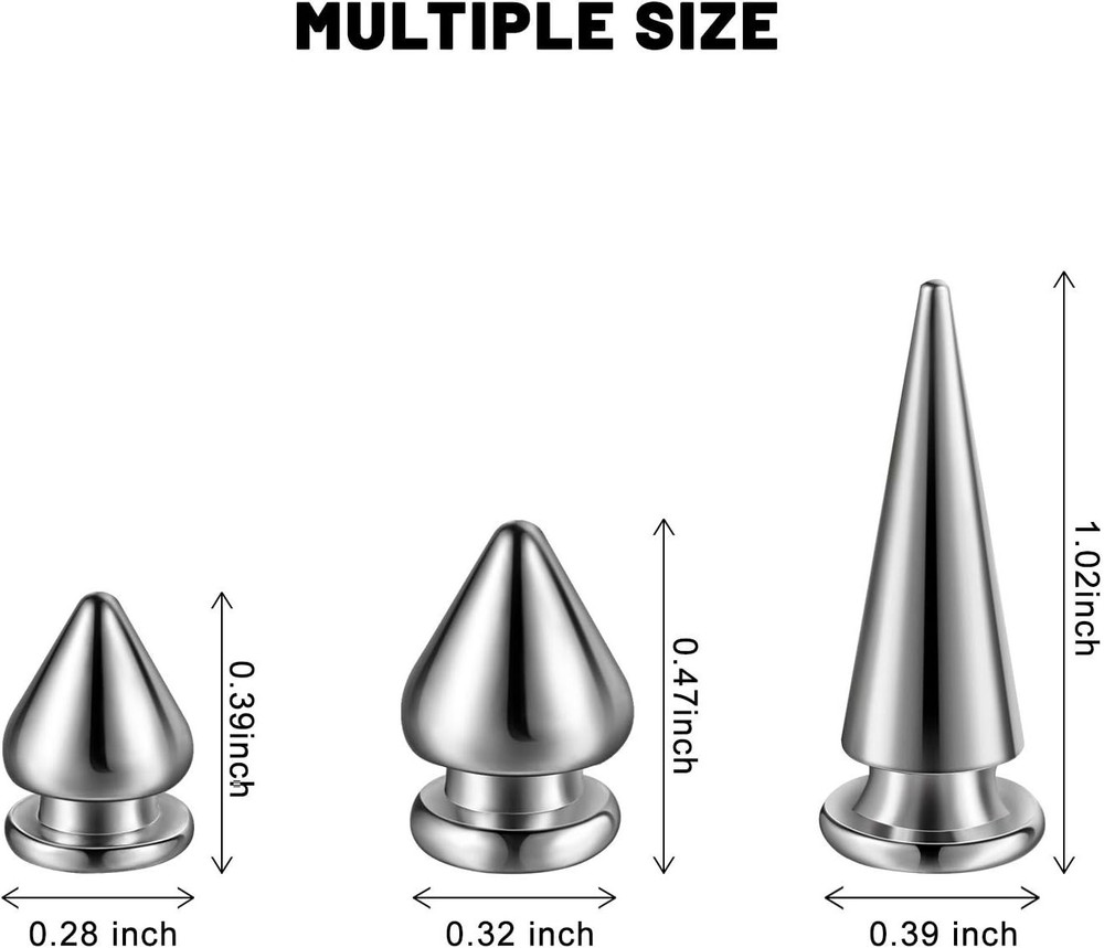 Versatile 170-Piece Silver Cone Spikes Set - Large, Medium, Small for DIY Crafts