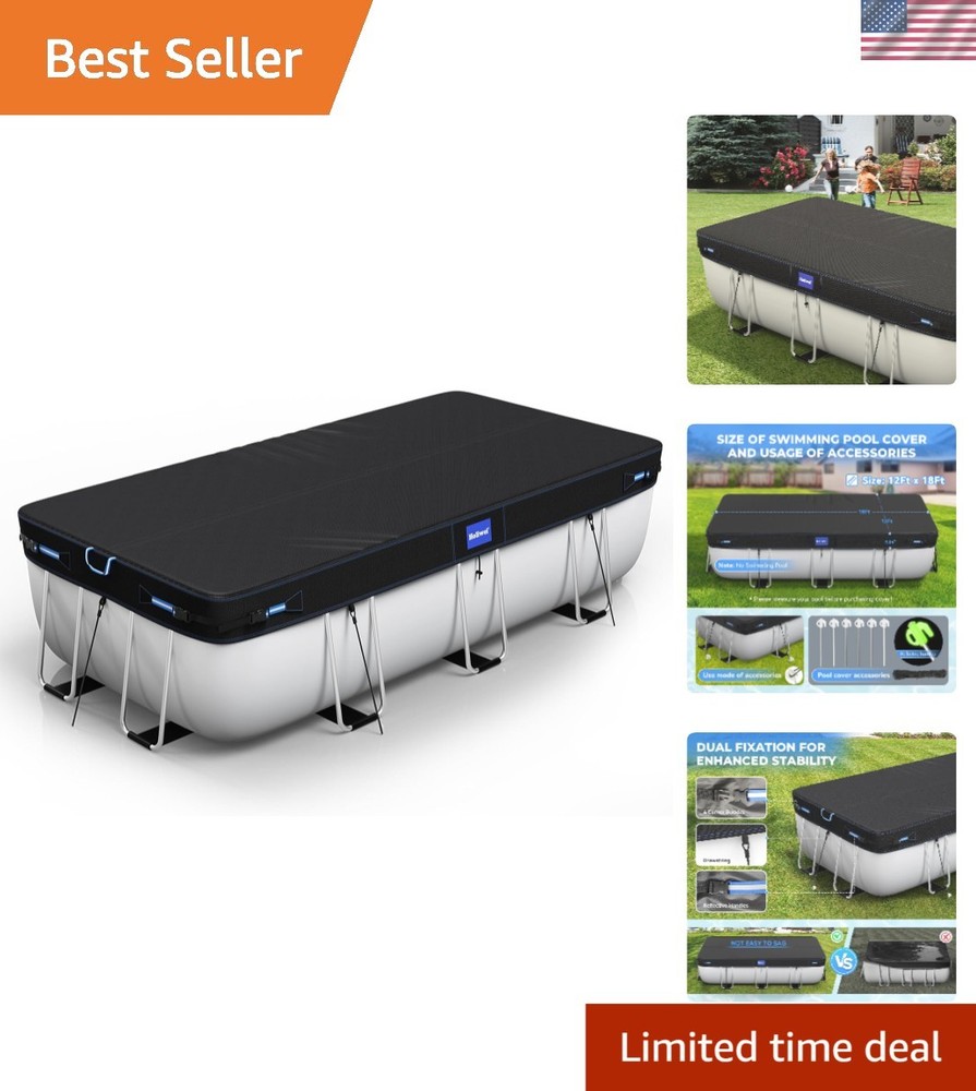 All-Weather 12x18 Ft Rectangular Pool Cover with Enhanced Stability & Safety