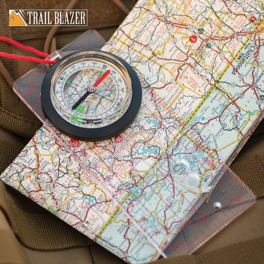 TRAIL BLAZER MAP COMPASS LIGHTWEIGHT COMPACT CLEAR BASE INTEGRATED MAGNIFIER 5IN