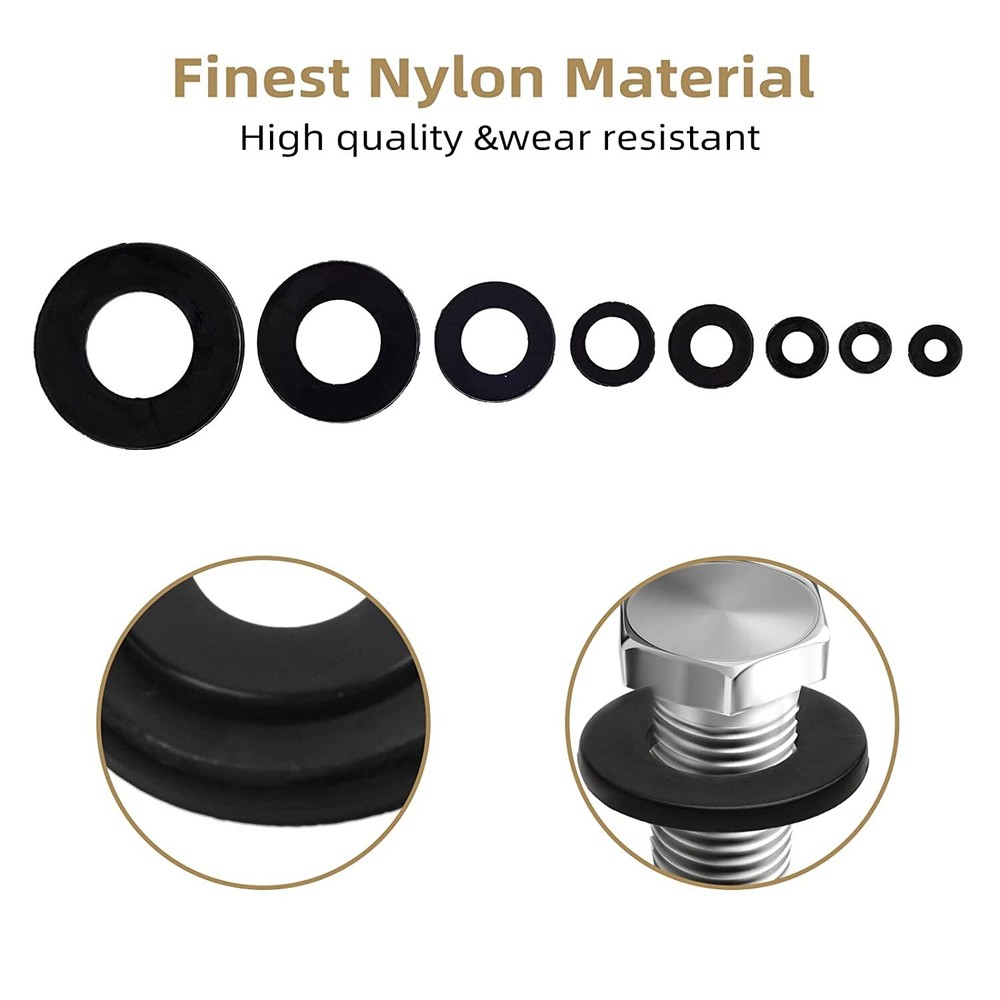 510 Pcs Black Nylon Flat Washer Kit - Assorted Sizes for Electrical Connections