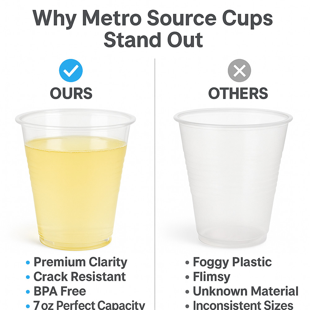 Metro Source 7 oz Clear Plastic Cups 1200 Count | Durable Disposable PP Cups