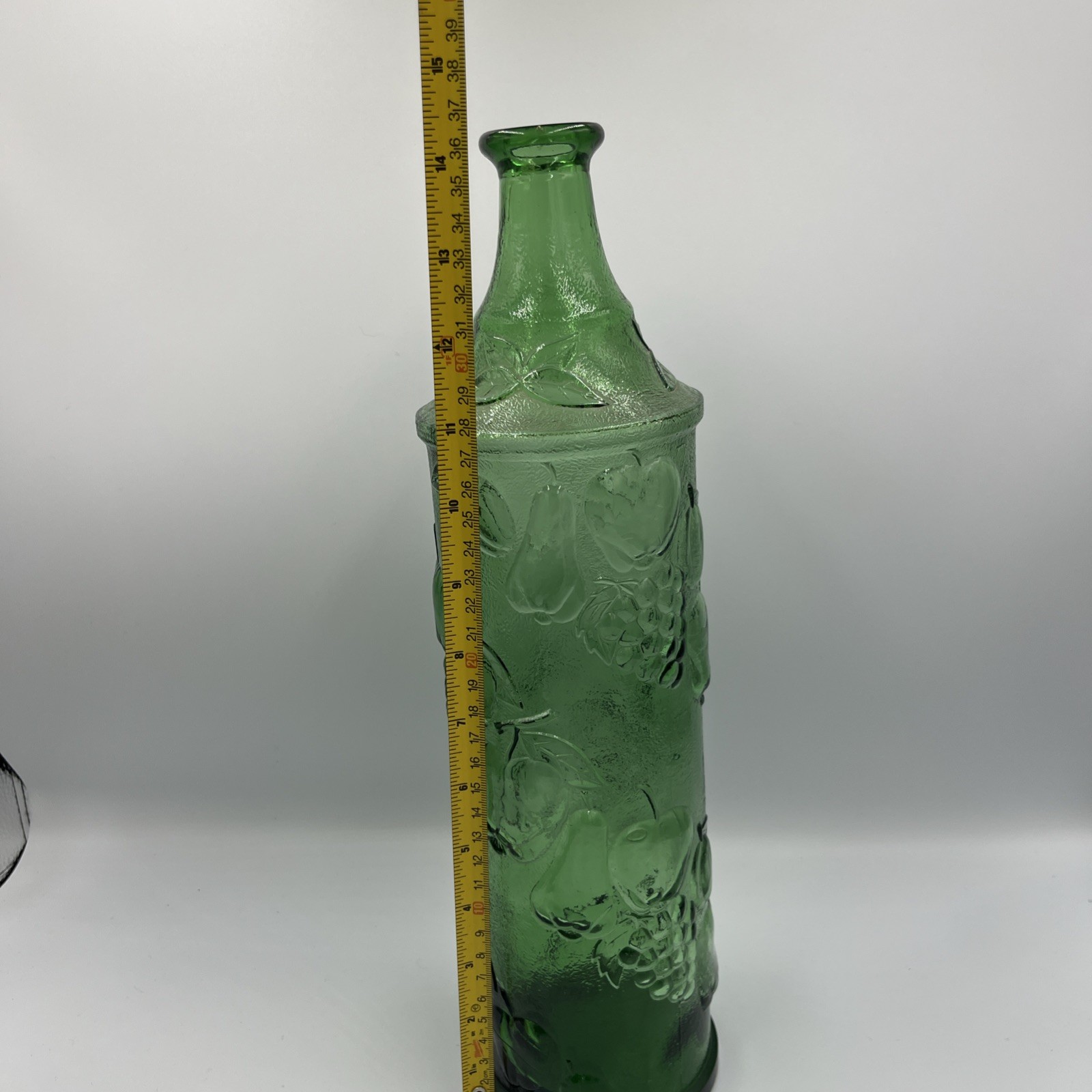 Vintage MCM Italian EMPOLI Green Glass Fruit Decanter 15” Tall No Stopper