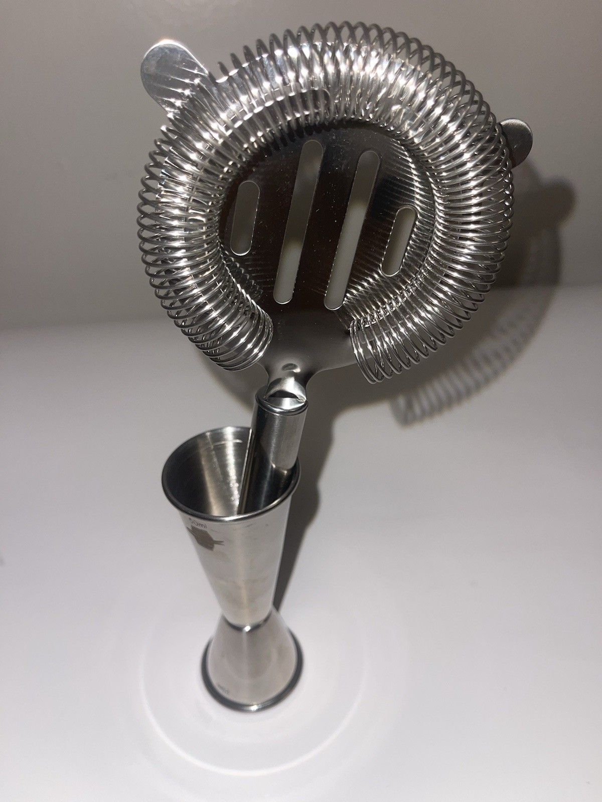 4-Prong Stainless Steel Cocktail Strainer and Jigger Set Bartender Tools Barware