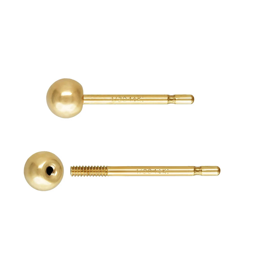 2prs 14K Gold Filled Threaded Ball Post Earring 3mm Screw Ear Posts with Backs