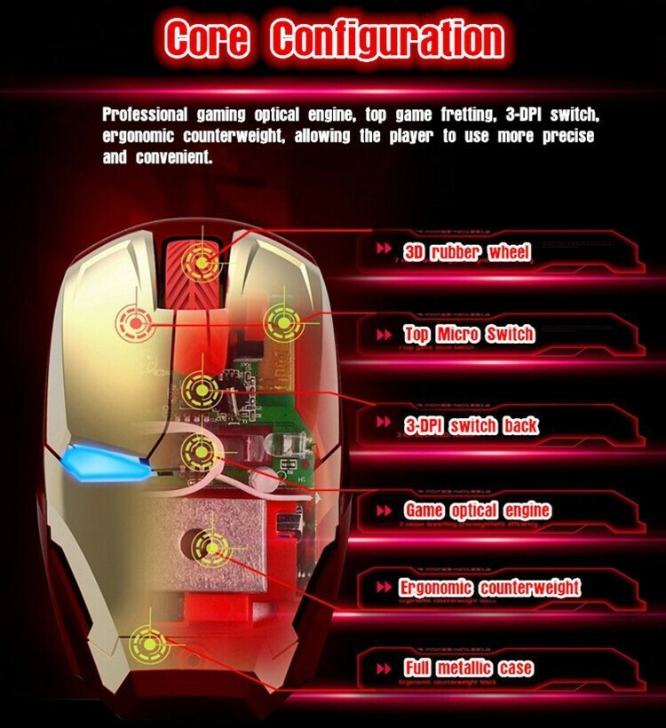 Wireless mouse for Iron man appearance computer games mouse(Silver)
