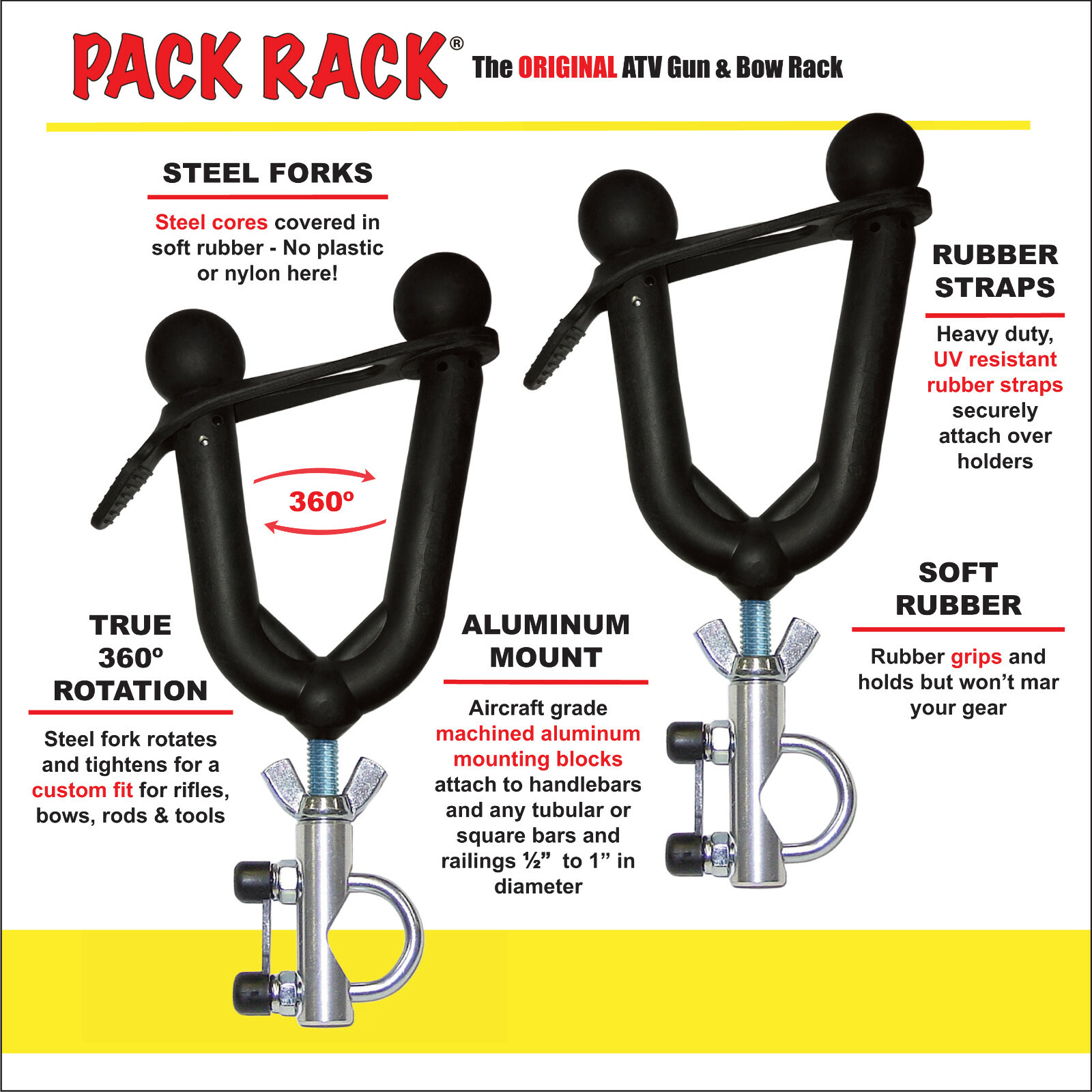 PACK RACK® Model PR1 - ATV GUN RACK - Best Handlebar rack holder - FREE SHIPPING